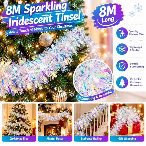 Iridescent christmas tinsel - 8m,